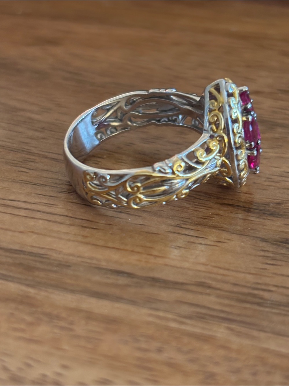 Sterling Silver 925 and 1.77 CT Burmese Ruby Pear-Shaped Cluster Ring SZ 9 - Picture 10 of 16